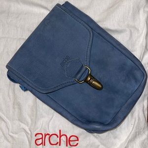 ARCHE Blue Suede Leather Crossbody Made In France
